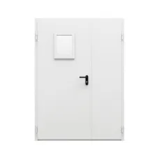 Дверь противопожарная металлическая двупольная ДПР-Олимп-02/60 (EI60) с остеклением неравнопольная угловая коробка (1450-2075, Левая, RAL 7035)